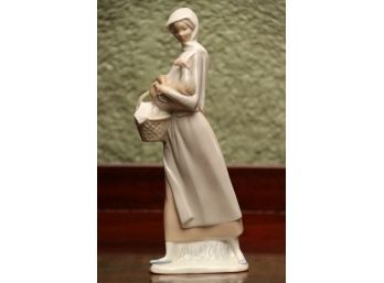 Lladro Woman With Rooster Figurine