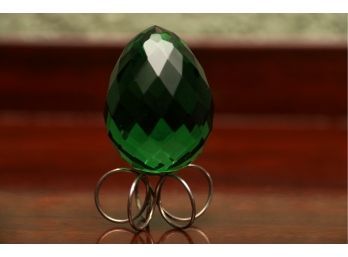 Emerald Egg On Sterling Silver Stand