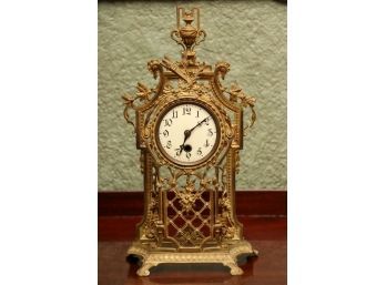 Ornate Brass Mantle Clock With Key