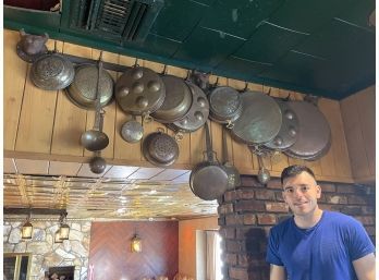 Amazing Metal Pot And Pan Collection Hanging On  Cast Iron Bull Wall Hook Rack