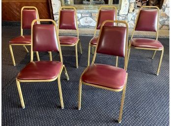 Set Of 6 Red Vinyl MTS Stackable Chairs
