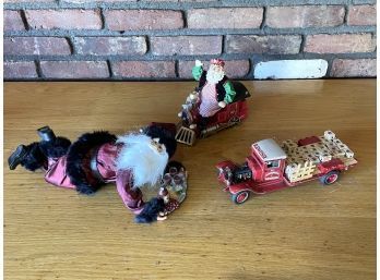 Santa Figurines With Budweiser Display Truck