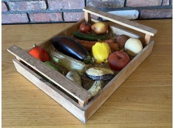 Wooden Fruit Basket With Faux Food