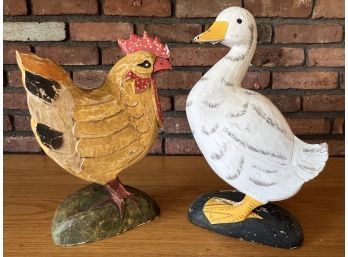 Wooden Duck And Rooster Statues