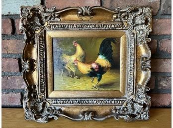Pair Of Roosters Framed Canvas Print