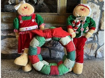 Pair Of Christmas Dolls Including Wreath
