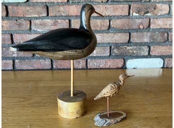 Pair Of Wooden Duck Decoys On Stands