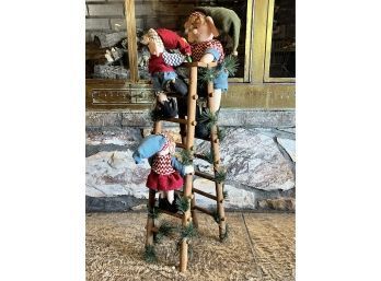 Elves On Ladder Christmas Display