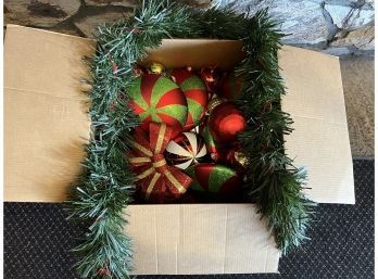Set Of Large Christmas Ornaments With Garland