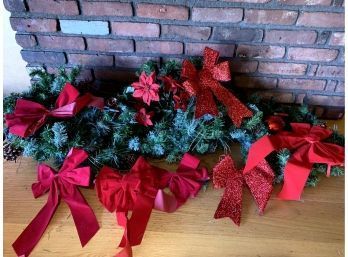 16 Foot Lighted Christmas Garland With Red Ribbons