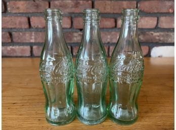 Set Of Three Vintage Empty Glass Coke Bottles