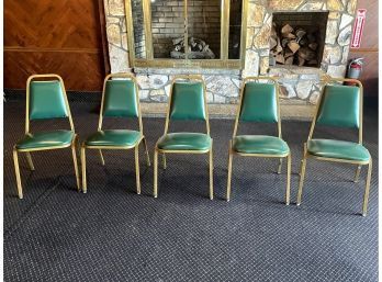 Set Of 5 Green Vinyl MTS Stackable Chairs
