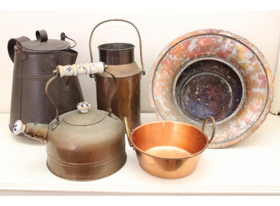 Copper Assortment Including Tea Pot