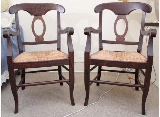 Pair Of Pottery Barn Arm Chairs With Rush Seats