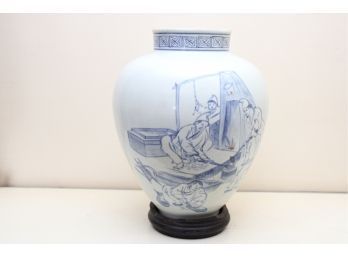 Large Hand Painted Asian Vase