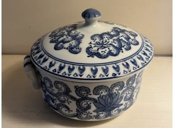 Blue & White Hand Painted Porcelain Soup Tureen