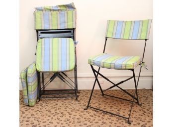 Set Of Four Metal Folding Chairs With Cushions