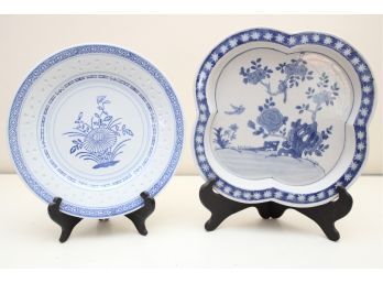 Pair Of Blue And White Asian Plates