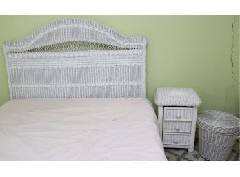 Wicker Headboard With Basket And Nightstand