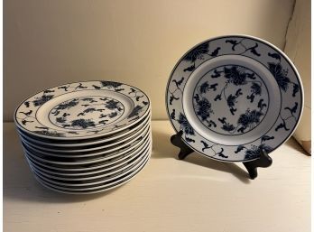Set Of 12 Blue & White Asian Plates