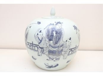 Hand Painted Asian Lidded Jar