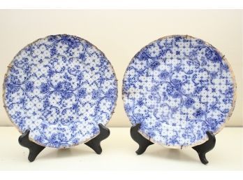 Pair Of Blue And White Hand Painted Asian Plates