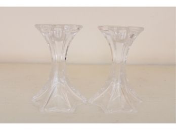 Pair Of Small Glass Candle Sticks