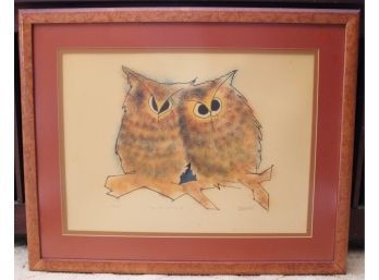 Pair Of Owls Signed Framed