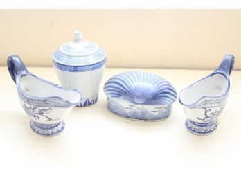 Four Piece Blue And White Serving Pieces