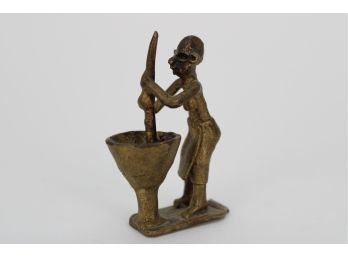 Antique Brass/Bronze Sculpture Of Tribal Woman Working