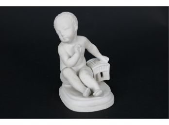 Vintage Sitting Boy White Figurine
