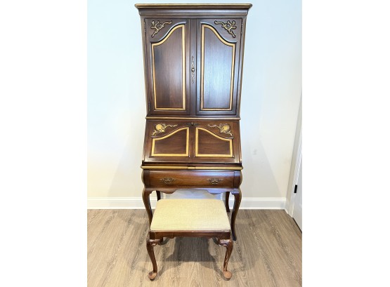 Vintage Wooden Secretary With Stool