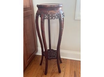 Vintage Rosewood Hand Carved Marble Top Plant Stand