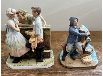 Pair Of Norman Rockwell 'braving The Storm' And 'After The Prom' Sculptures
