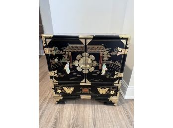 Chinoiserie Lacquered And Soapstone Inlaid Cabinet