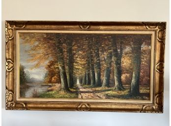 Framed Oil On Canvas Fall Scene Signed
