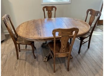 Oak Clawfoot Pedestal Dining Table And Four Chairs