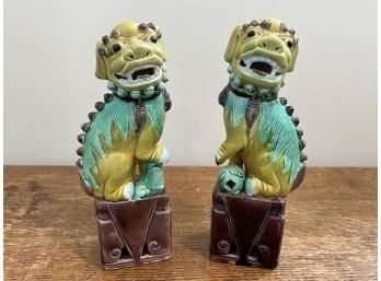 Pair Of Vintage Sancai Chinese Porcelain Foo Dog Figurines