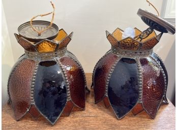 Pair Of Stained Glass Light Fixtures