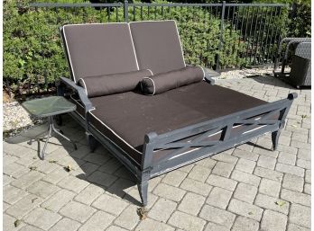 Outdoor Double Lounge Sofa Bed With Cushions & Side Table