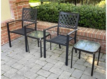 Two Aluminum Patio Chairs With Side Tables