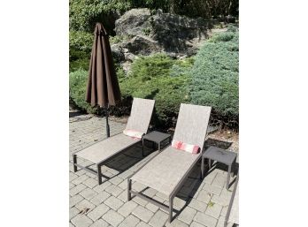 Chaise Lounge Chairs With Side Tables & Umbrella