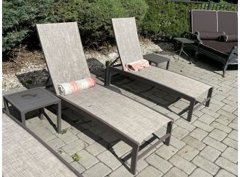 Chaise Lounge Chairs With Side Tables & Umbrella Stand