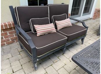Patio Two Seat Sofa Bench With Brown Cushions