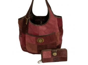 Coach Suede Leather Patchwork Hobo Ergo Bag With Wallet