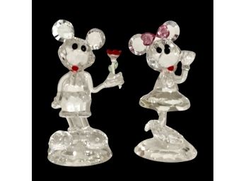Pair Of Mickey & Minnie Crystal Figurines Numbered Disney World Showcase