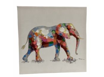 Elephant Painting On Stretched Canvas Signed By Artist