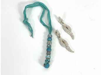 Turquoise Bead Necklace & Sparkle Earrings