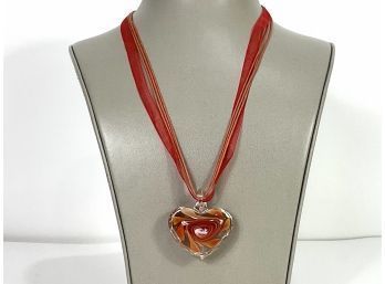 Orange Multi-strand Necklace With Glass Heart