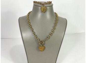 Gold Heart Necklace & Bracelet